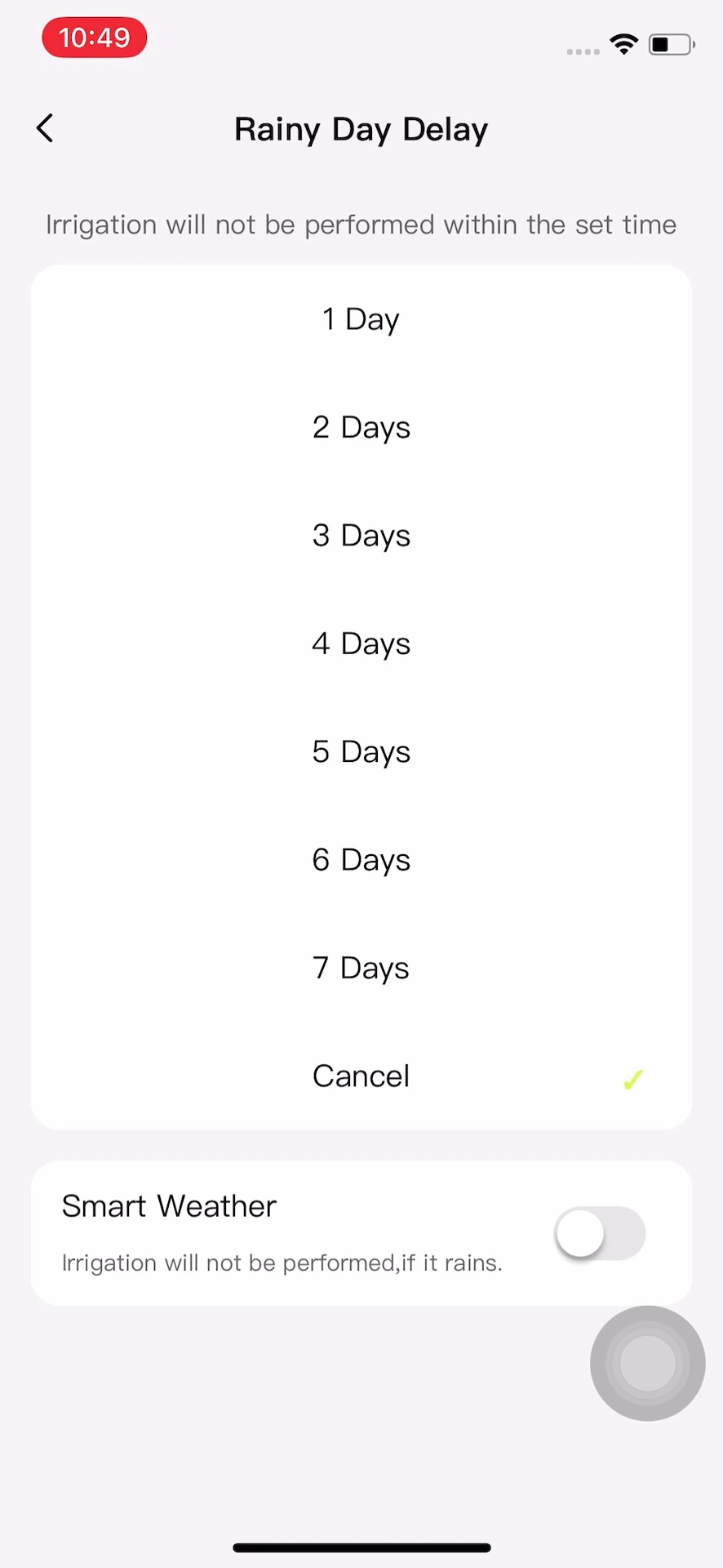 Johgee app rainy day delay setting