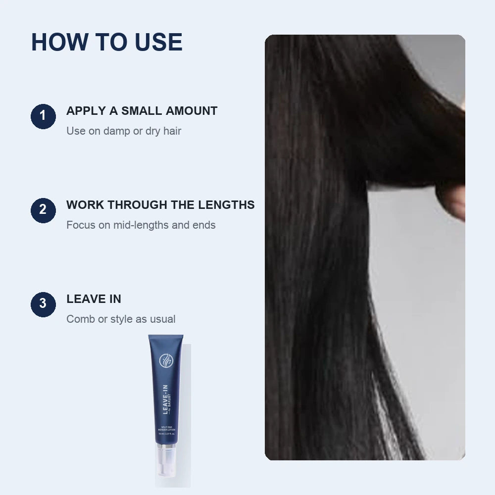 Leave-in hair serum application guide for damp or dry mid-lengths and ends